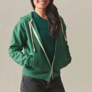 American Giant Midweight Hoodie Womens Medium Green Logo Fleece Lined Full Zip